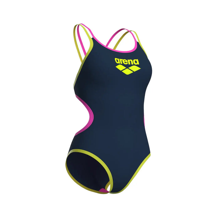 W One Double Cross Back One Piece navy-pink-soft green Arena
