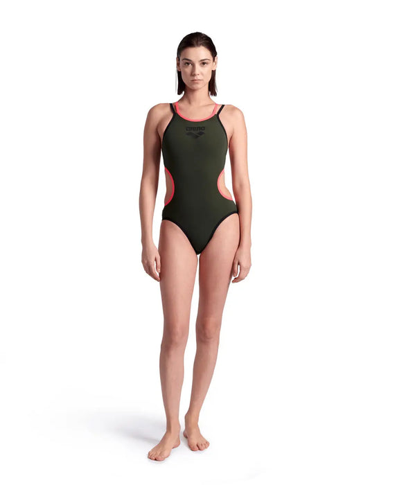 W One Double Cross Back One Piece sage-black-fluo red Arena