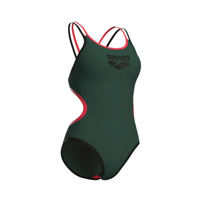 W One Double Cross Back One Piece sage-black-fluo red Arena
